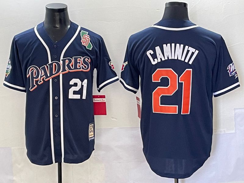 Men 2025 San Diego Padres 21 Caminiti Blue Throwback Game Nike MLB Jersey style 63